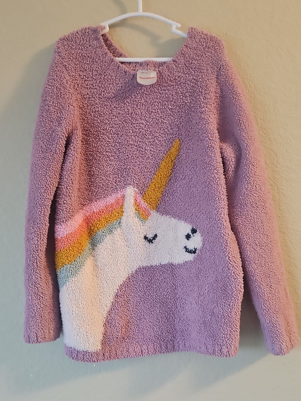 Hanna Andersson Cozy Lilac Unicorn Fuzzy Sweater Size 6-7